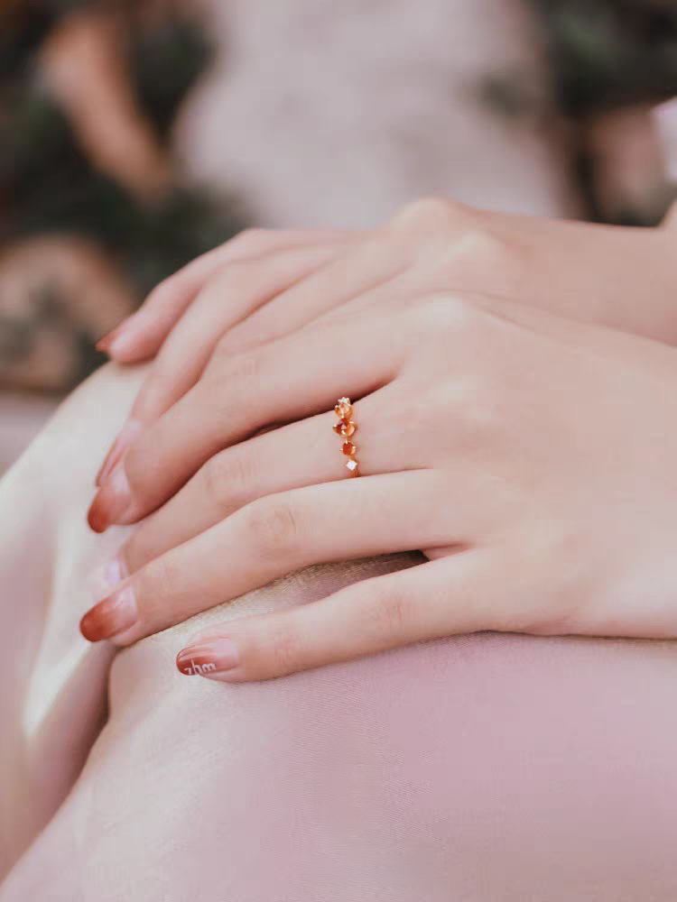 Kemstone "Phantom Sun" Orange Garnet Ring for Women - Adjustable Vintage Design, 925 Sterling Silver with Gold Plating, Open Band