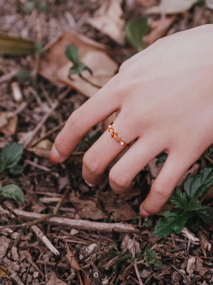 Kemstone "Phantom Sun" Orange Garnet Ring for Women - Adjustable Vintage Design, 925 Sterling Silver with Gold Plating, Open Band