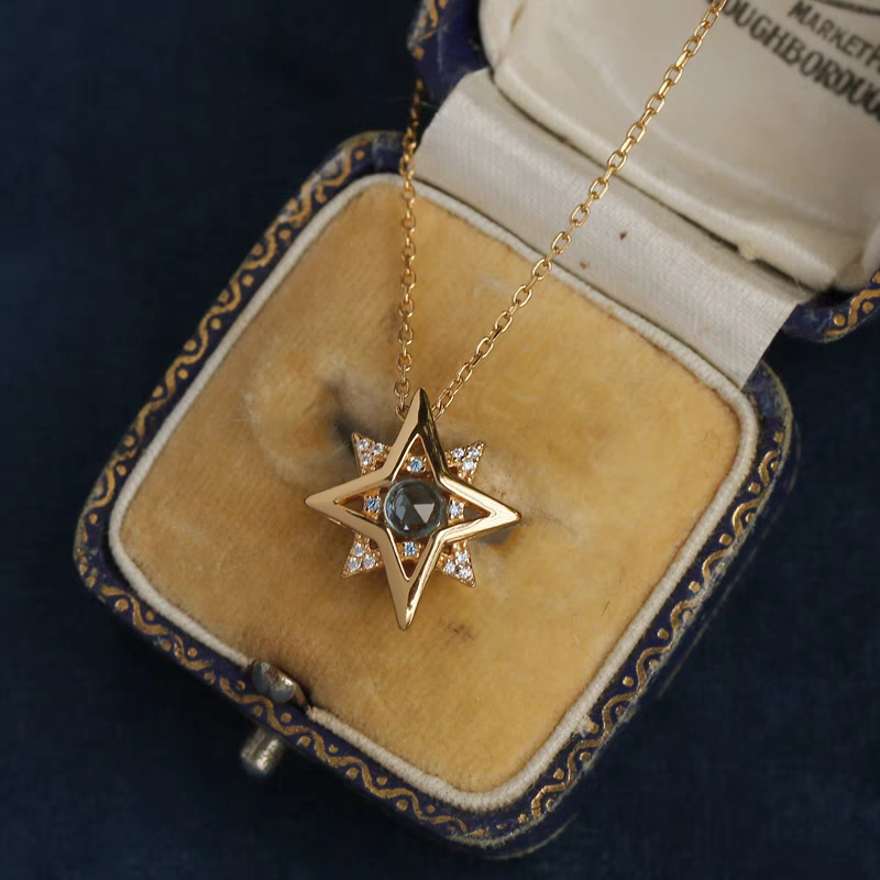 Star in the Sea of People Necklace - Blue Topaz & Zircon, Gold-Plated Sterling Silver Vintage Pendant,18"