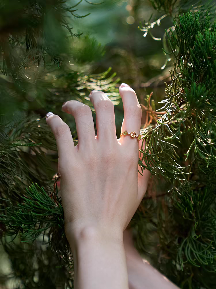 Canola Blossom Ring - Citrine & Peridot, Gold-Plated Sterling Silver Adjustable Vintage Design