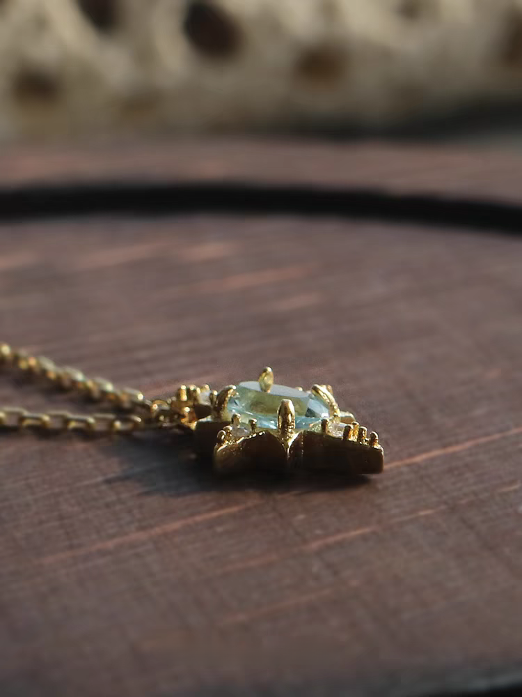 "Star in the Sea of People"-Blue Topaz Vintage Necklace - Gold-Plated Sterling Silver, Star Pendant with Zircon Accents,18"