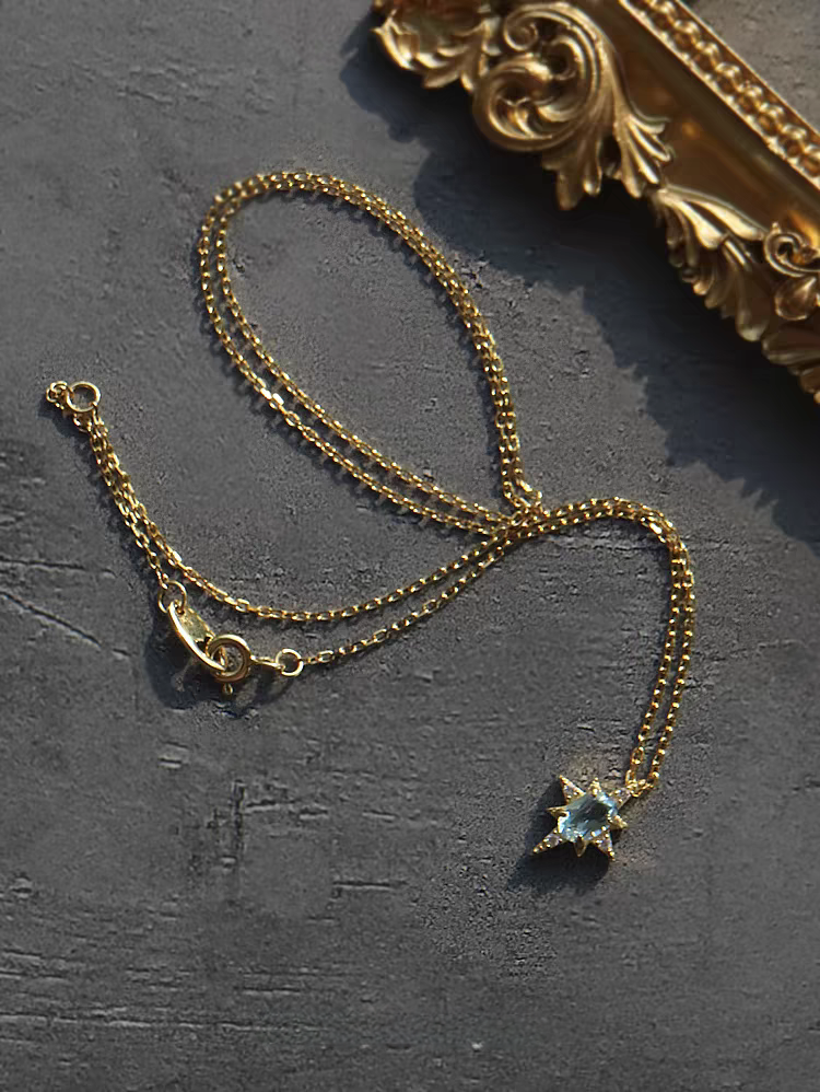 "Star in the Sea of People"-Blue Topaz Vintage Necklace - Gold-Plated Sterling Silver, Star Pendant with Zircon Accents,18"