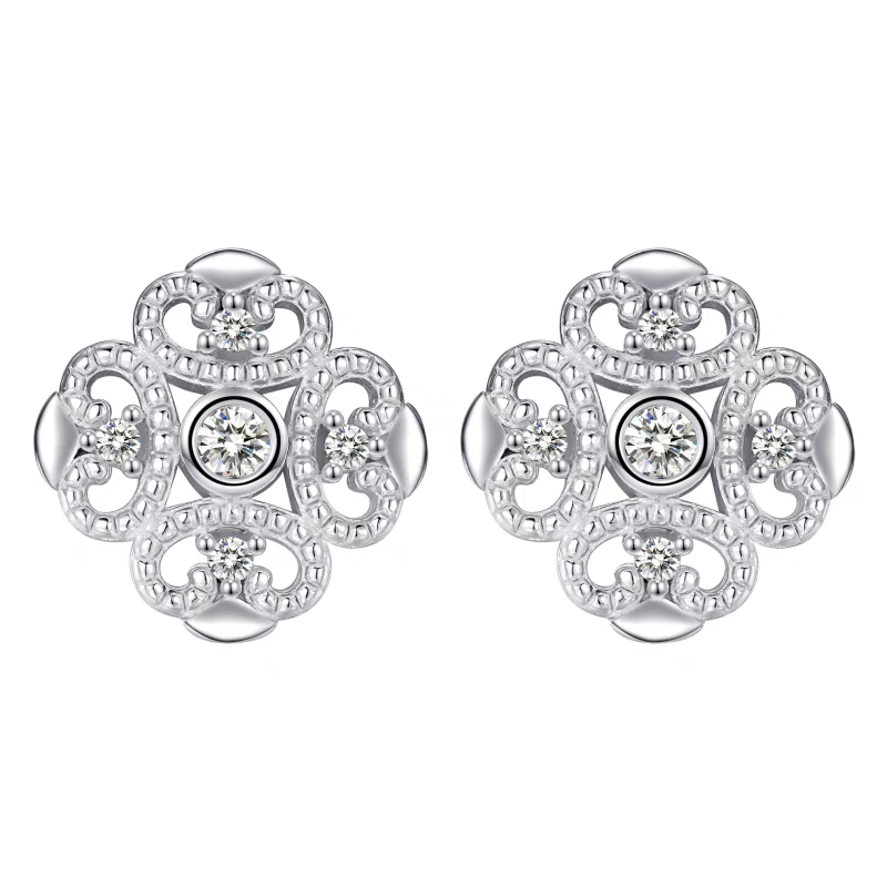 Weaving Light Lace Earrings - Vintage 925 Sterling Silver, Cubic Zirconia, Geometric Studs Earrings for Women