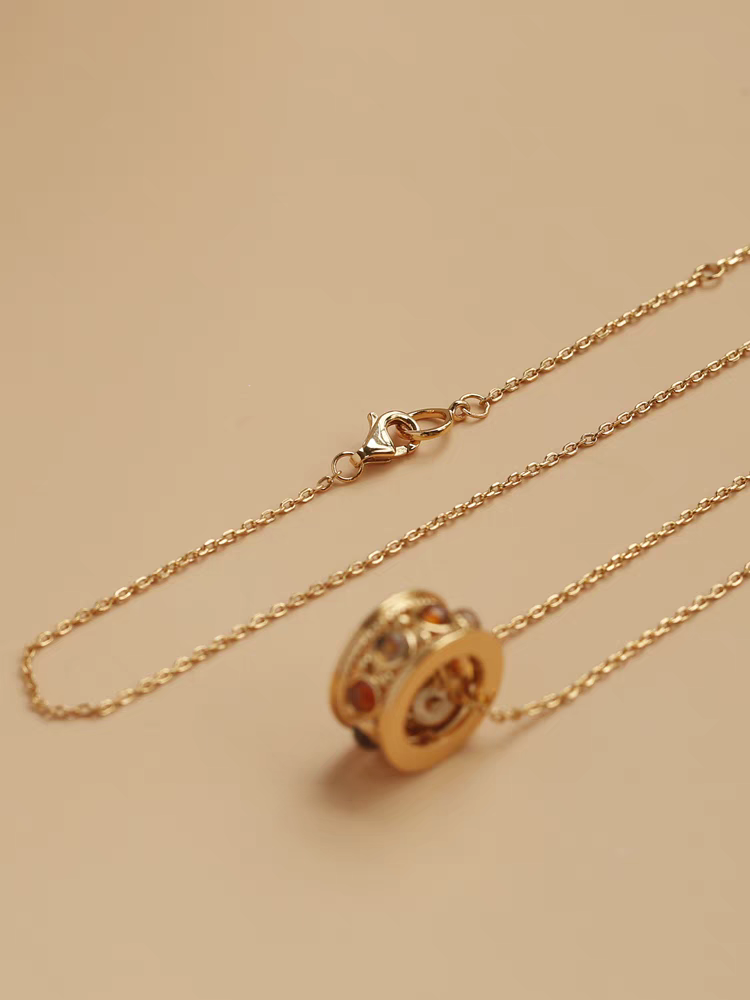 Sunset Ferris Wheel Necklace - 925 Sterling Silver, Gold-Plated, Fanta Stone Vintage Pendant