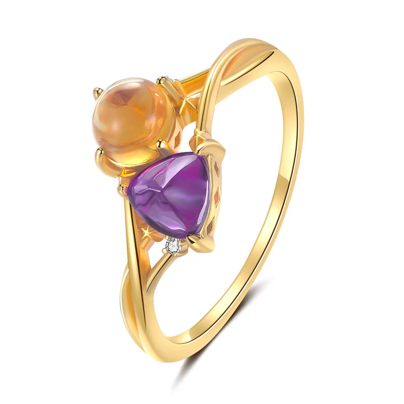 Cosmic Romance Ring – Sterling Silver Gold-Plated Amethyst & Citrine Sun and Moon Gemstone Ring