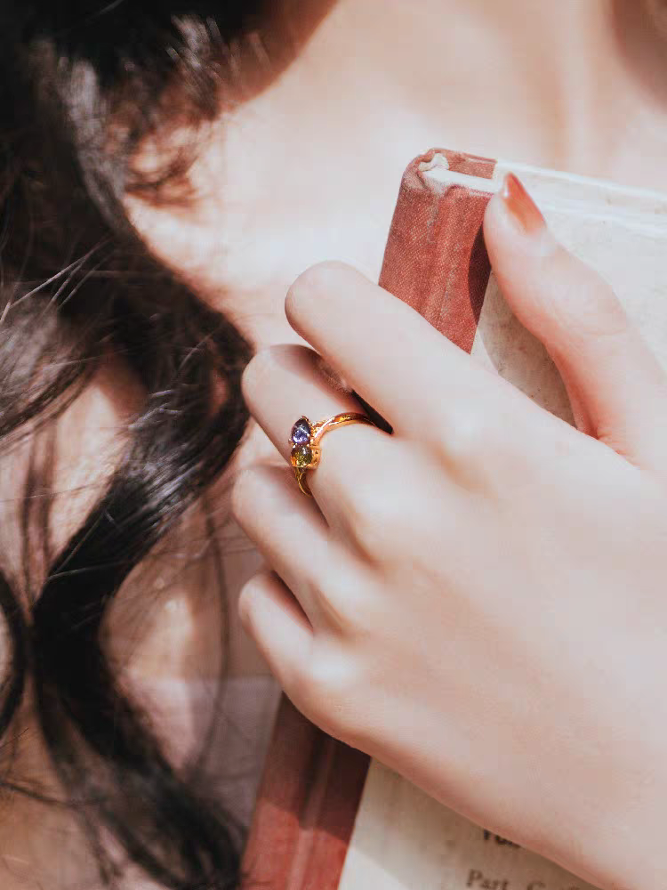 Cosmic Romance Ring – Sterling Silver Gold-Plated Amethyst & Citrine Sun and Moon Gemstone Ring