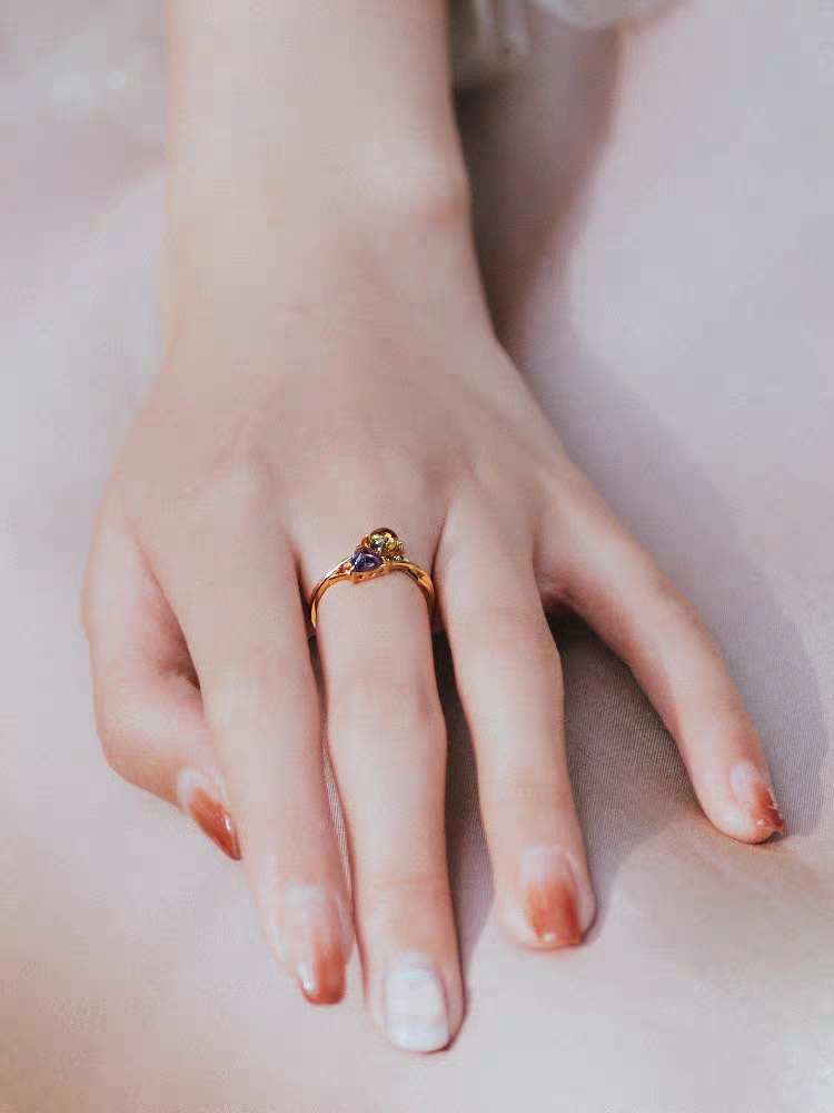 Cosmic Romance Ring – Sterling Silver Gold-Plated Amethyst & Citrine Sun and Moon Gemstone Ring