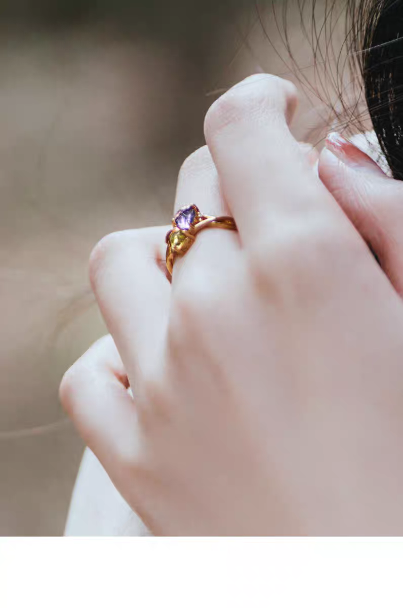 Cosmic Romance Ring – Sterling Silver Gold-Plated Amethyst & Citrine Sun and Moon Gemstone Ring