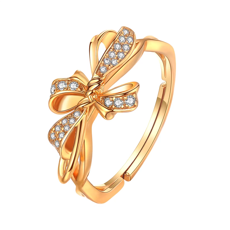 French Bow Ring – 18K Gold-Plated 925 Silver Adjustable Luxury Open Ring