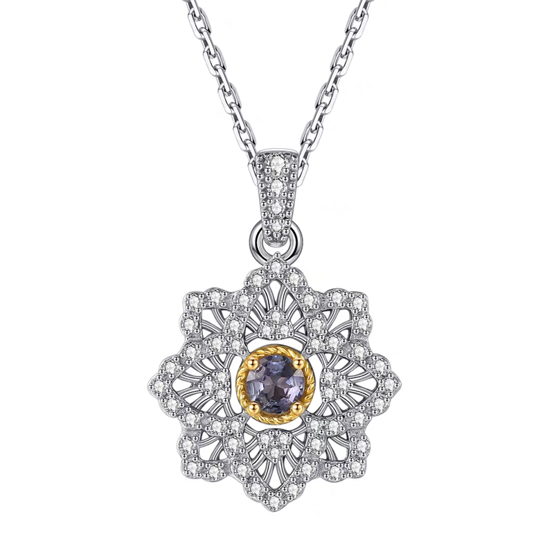 Lacecloven Vintage Four-Leaf Clover Necklace – 925 Silver Tanzanite Pendant with Micro-Pavé Zircon