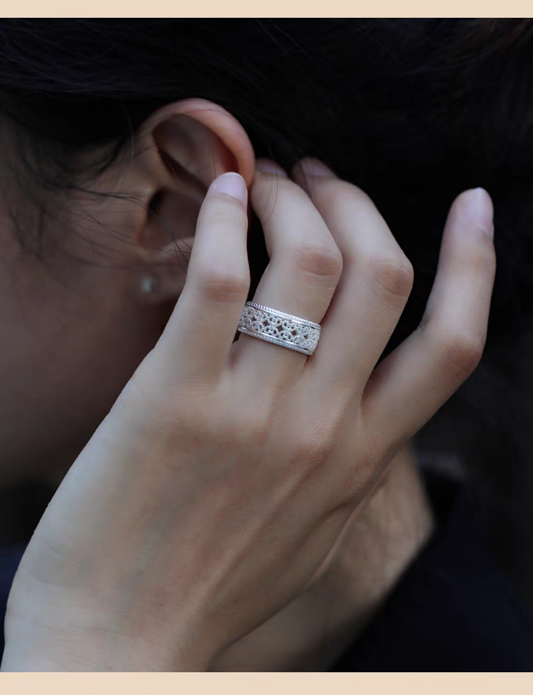 Weaving Light Ring – Sterling Silver Lace-Inspired Hollow Geometric Vintage Ring