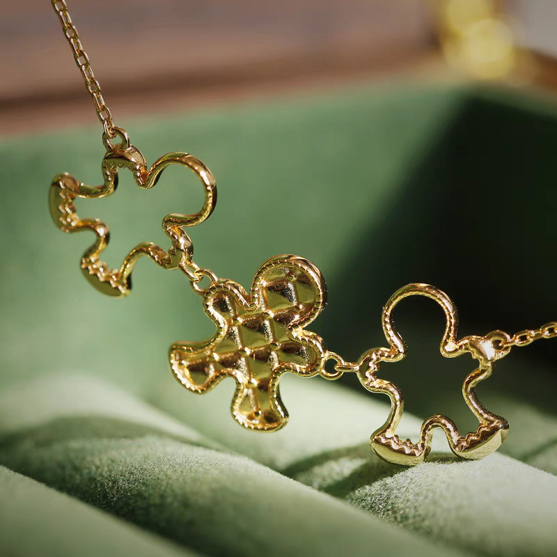 Gingerbread Man Necklace - Sterling Silver Gold Plated Hollow Out Cute Pendant for Christmas Gift