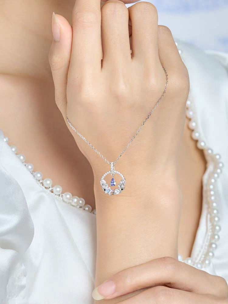 Moonlit Elegance Necklace – Sterling Silver Tanzanite Moon and Star Pendant | Delicate Celestial Jewelry