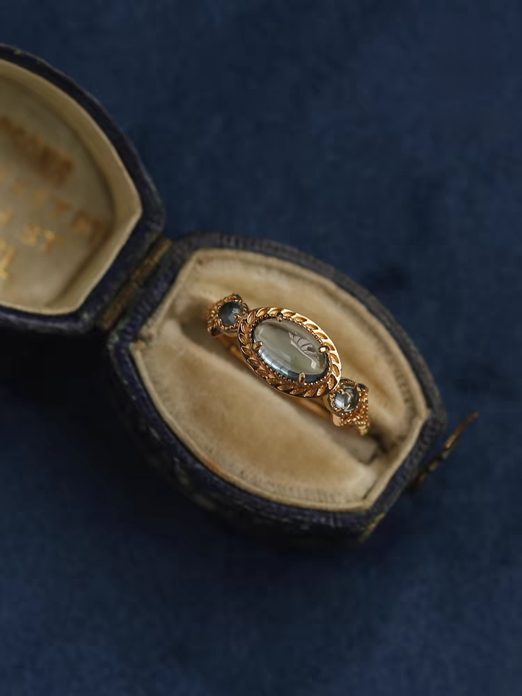 Every Sea is an Island: Vintage Blue Topaz Open Ring in Gold-Plated 925 Silver