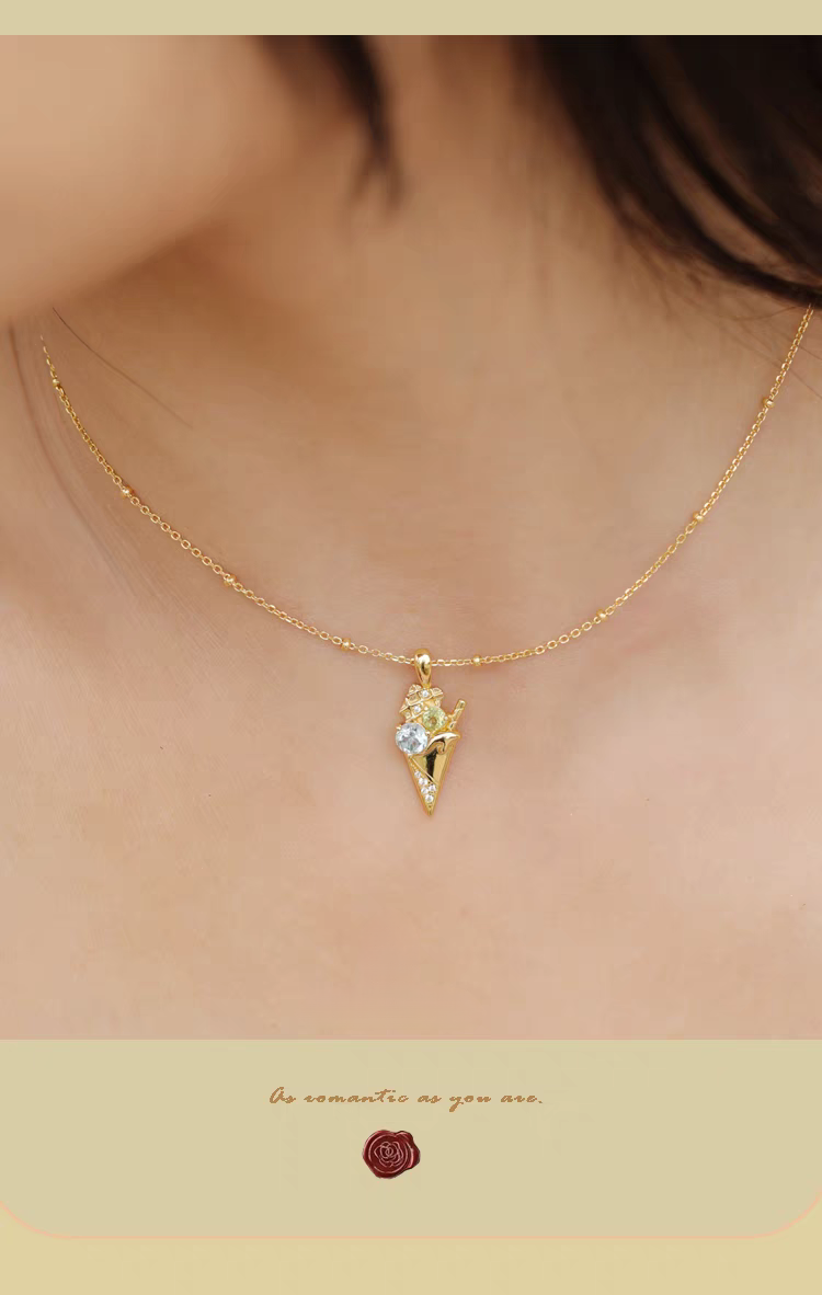 Sobremesa Collection Ice Cream Cone Necklace – 925 Silver Gilded Pendant with Blue Topaz & Peridot, Luxury Gift for Women