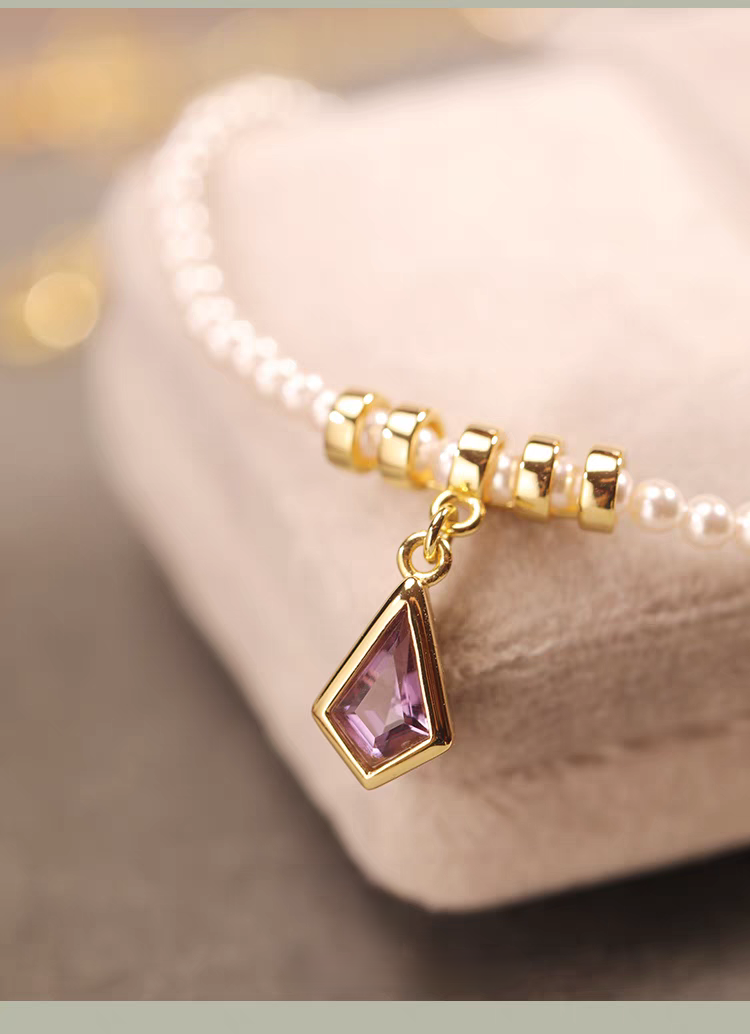 Elegant Purple Kite Necklace – 925 Sterling Silver Amethyst & Pearl Pendant, Short French Luxury Choker for Women