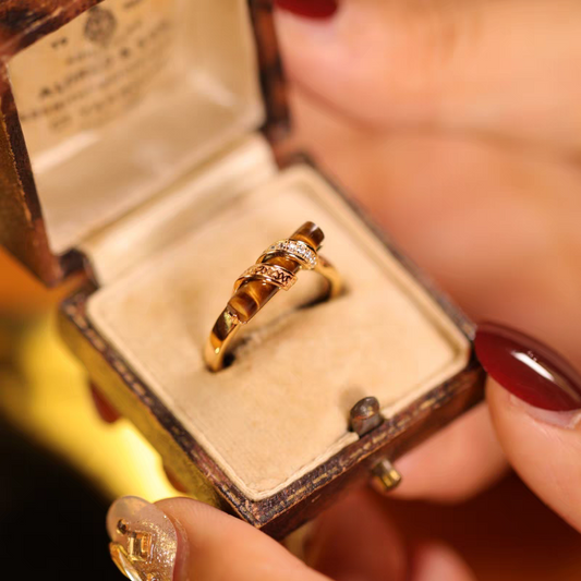 Luminous Ring - Gold-Plated Sterling Silver, Tiger’s Eye Vintage Column Design