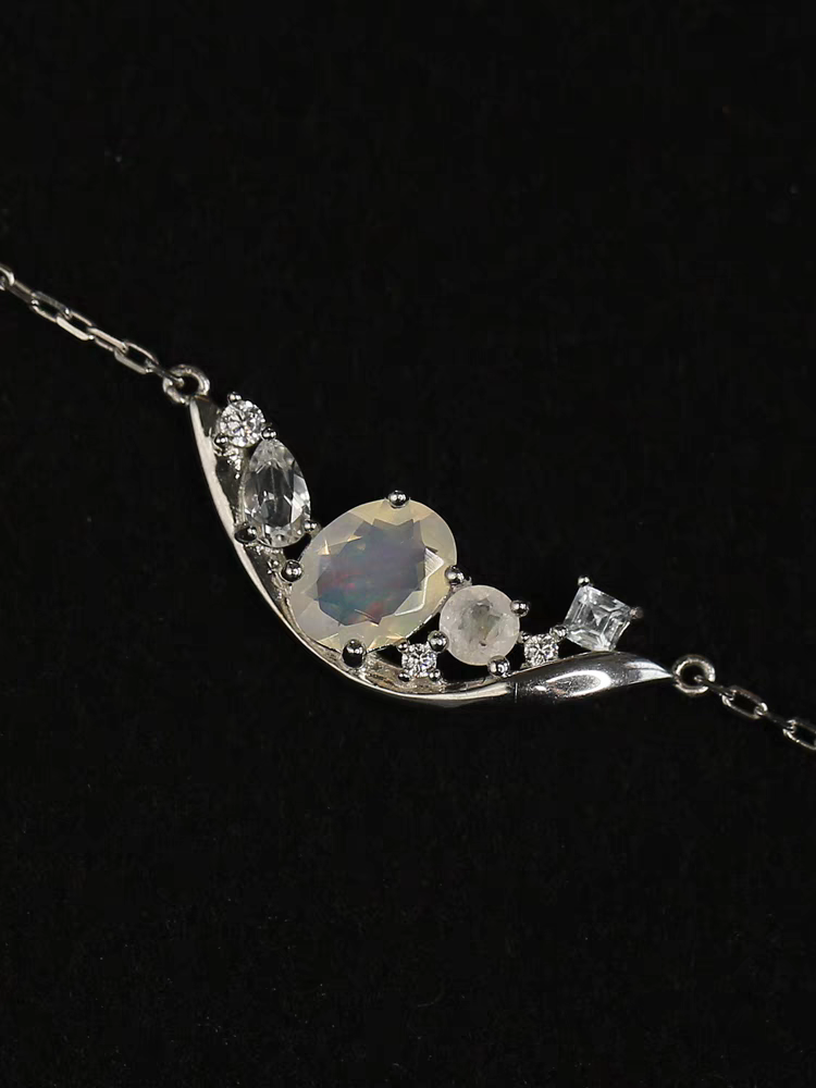 Sailing on the Moon Necklace – 925 Sterling Silver Opal & Moonstone Pendant, Gentle Universe-Inspired Choker