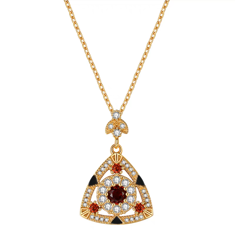 Culaccino Triangle Pendant Necklace – Vintage-Inspired Garnet Pendant in 925 Sterling Silver, Gold-Plated Italian Minimalist Necklace,18"