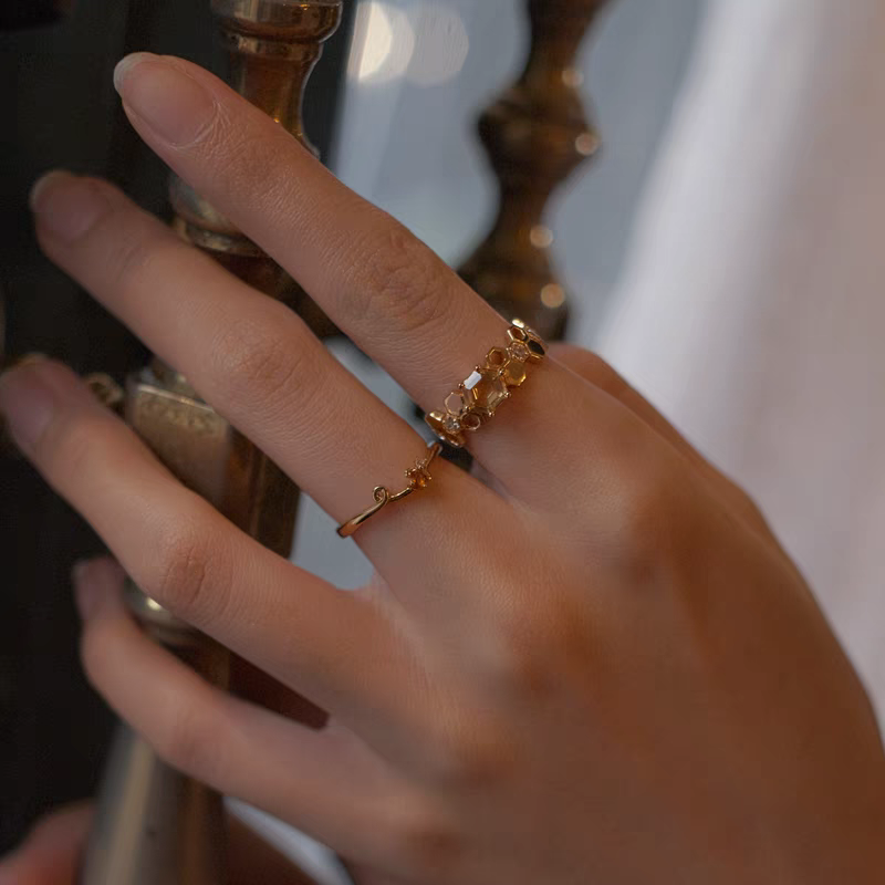 Honeybee Stacking Ring – 925 Sterling Silver Citrine & Fanta Stone Adjustable Open Ring, Unique Luxury Gemstone Design