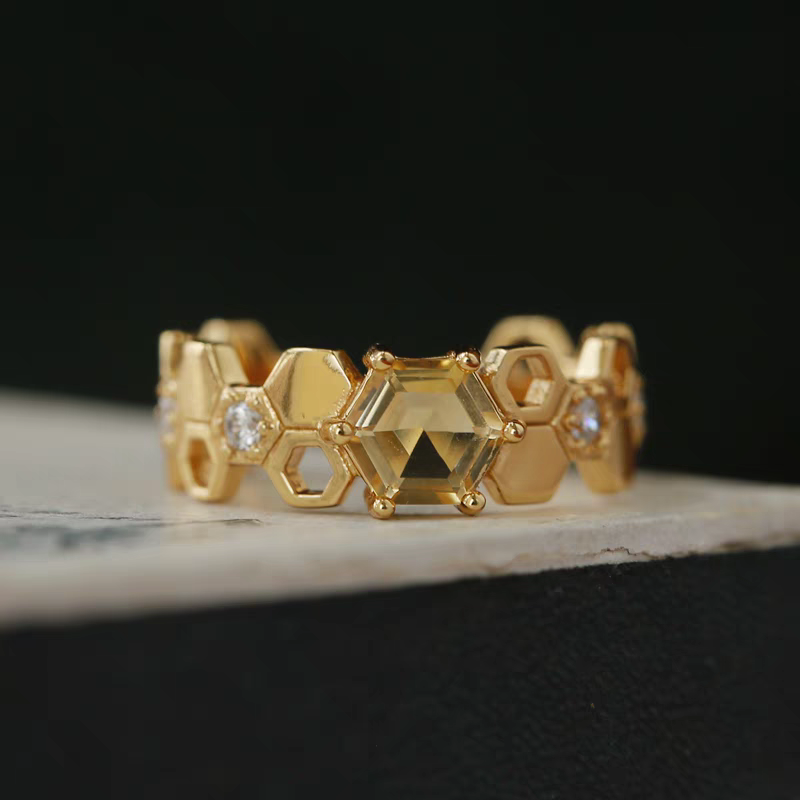 Honeybee Stacking Ring – 925 Sterling Silver Citrine & Fanta Stone Adjustable Open Ring, Unique Luxury Gemstone Design