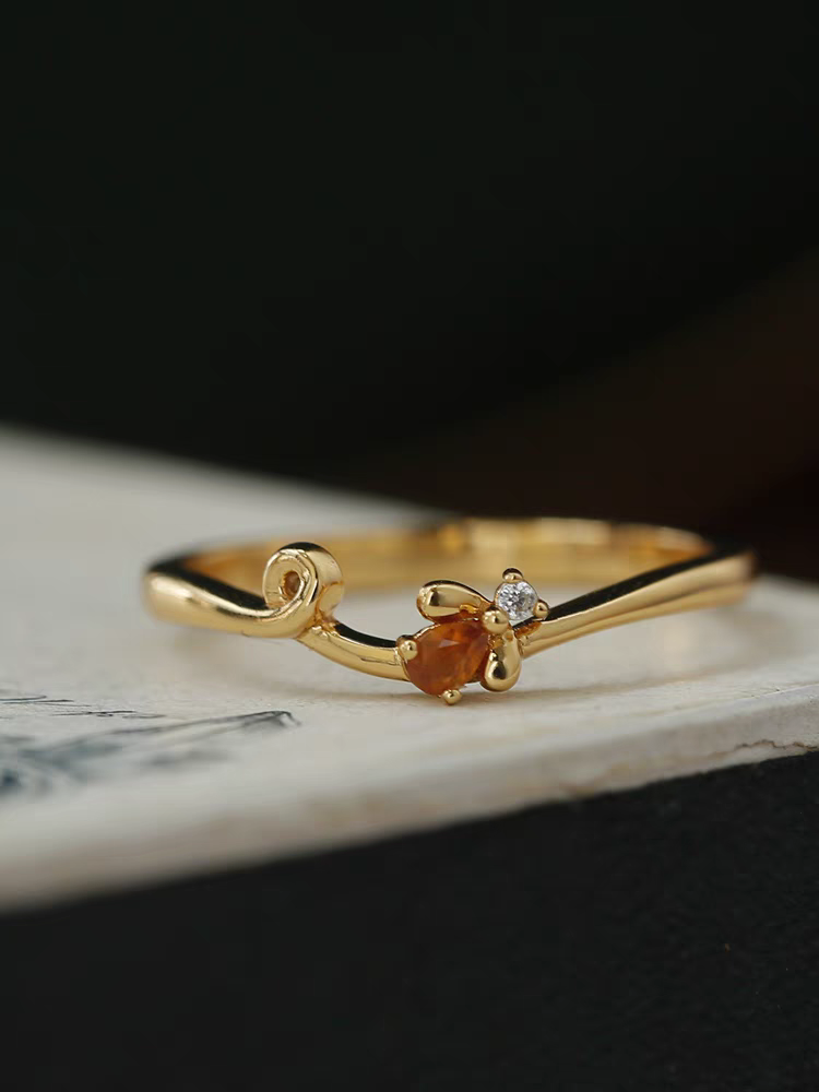 Honeybee Stacking Ring – 925 Sterling Silver Citrine & Fanta Stone Adjustable Open Ring, Unique Luxury Gemstone Design