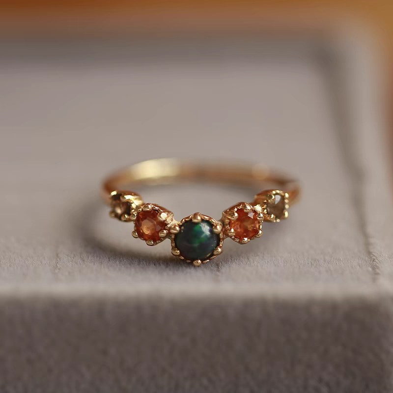 Dusk at Sunset Black Opal & Citrine Adjustable Ring, Sterling Silver with Gold Vermeil – Luxury Vintage Open Ring