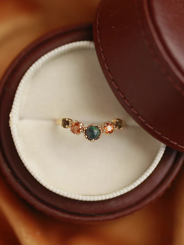 Dusk at Sunset Black Opal & Citrine Adjustable Ring, Sterling Silver with Gold Vermeil – Luxury Vintage Open Ring