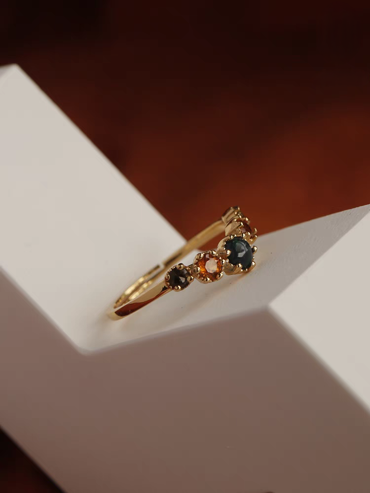 Dusk at Sunset Black Opal & Citrine Adjustable Ring, Sterling Silver with Gold Vermeil – Luxury Vintage Open Ring