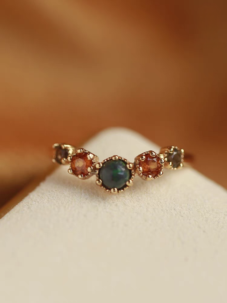 Dusk at Sunset Black Opal & Citrine Adjustable Ring, Sterling Silver with Gold Vermeil – Luxury Vintage Open Ring