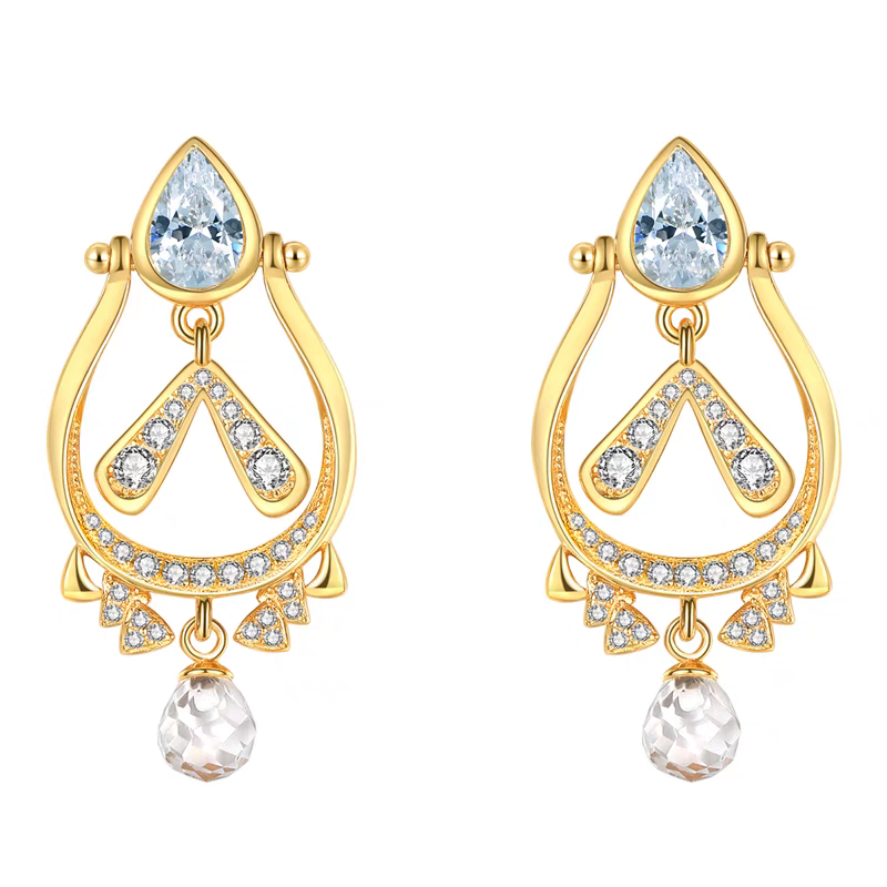 Bunny BESHINE Earrings - 925 Sterling Silver Gold-Plated Drop Earrings with Sky Blue Topaz, White Quartz & Cubic Zirconia, Playful and Sparkling Jewelry Gift