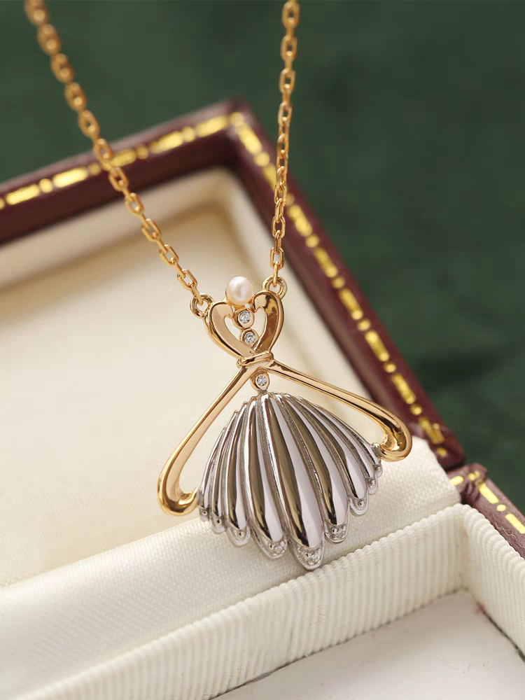 Grace Ballroom Gown Necklace - Gold-Plated Sterling Silver Vintage Pearl Pendant Necklace