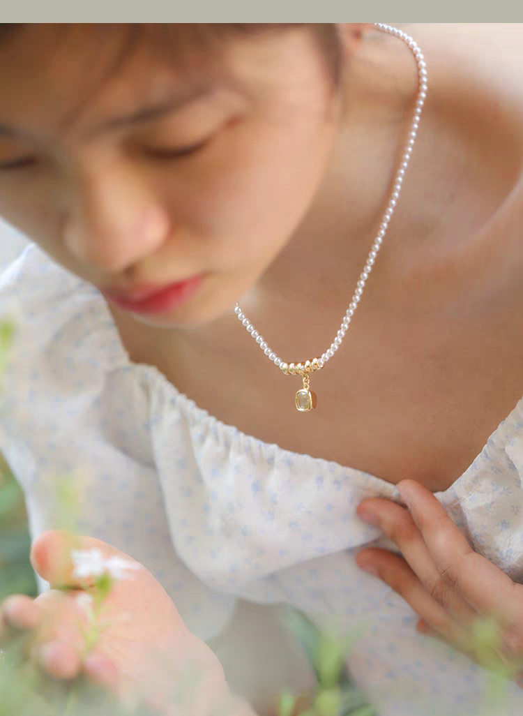 Sparkling Star Necklace – Brazilian Green Amethyst & Crystal Pearl Choker, Elegant Gold-Plated Sterling Silver