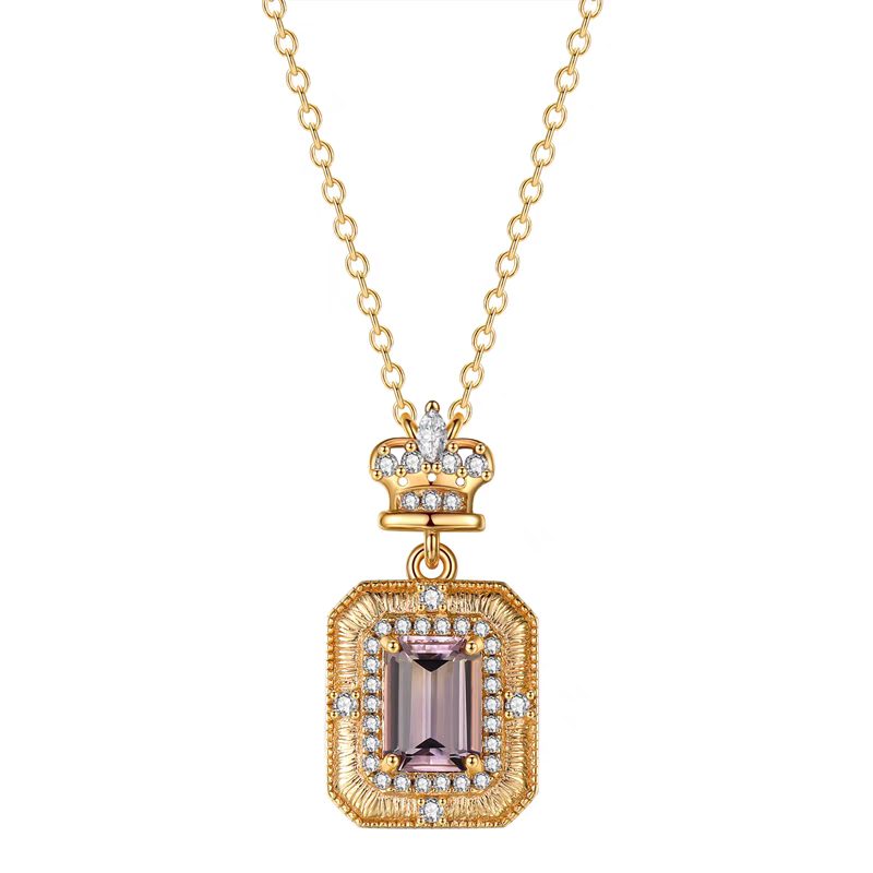 Proust Perfume Bottle Necklace – Vintage Purple and Yellow Crystal Silver-Plated Pendant