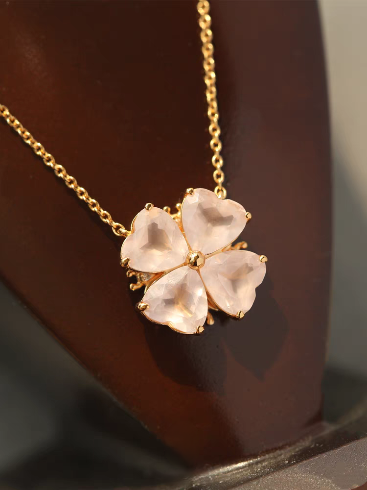 Sakura Bloom Necklace – Pink Heart Crystal & Gold-Plated Silver Cherry Blossom Pendant