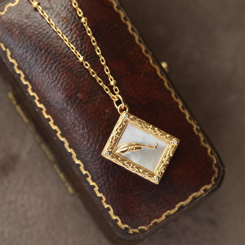 Dream of Light Necklace - Vintage Gold-Plated Mother of Pearl Pendant on Sterling Silver Chain