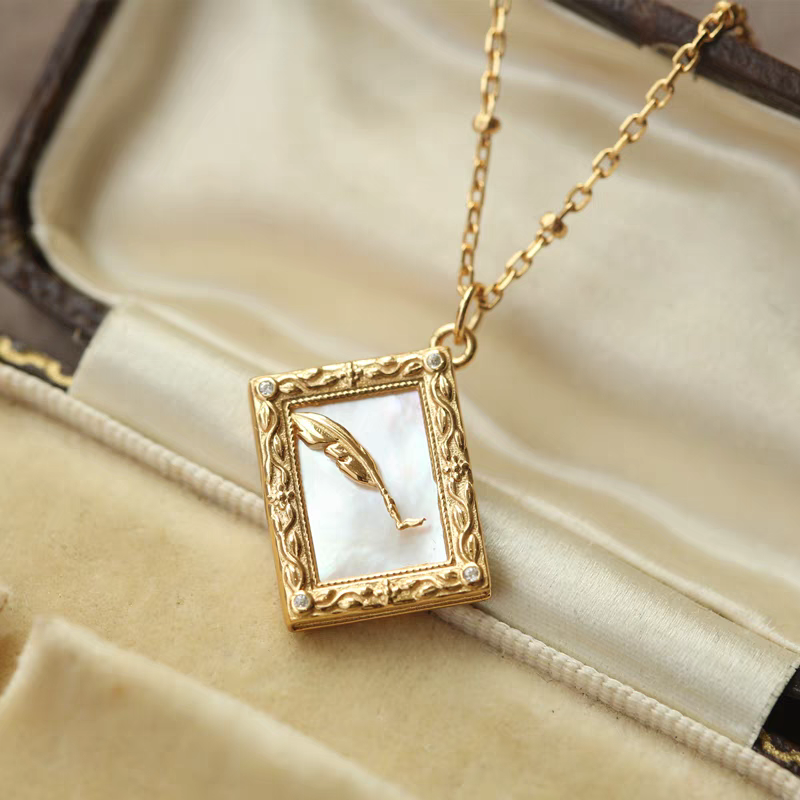 Dream of Light Necklace - Vintage Gold-Plated Mother of Pearl Pendant on Sterling Silver Chain