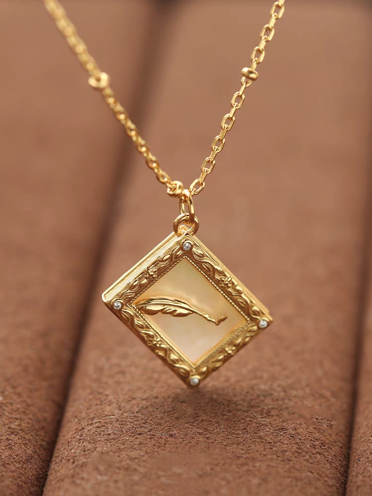 Dream of Light Necklace - Vintage Gold-Plated Mother of Pearl Pendant on Sterling Silver Chain