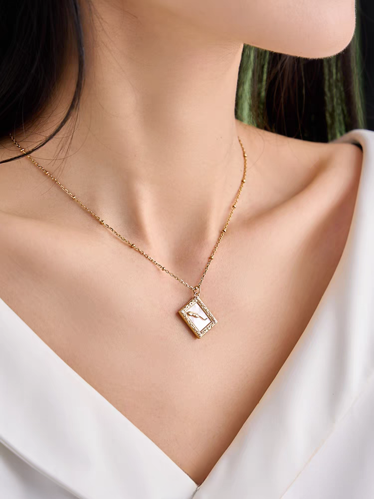 Dream of Light Necklace - Vintage Gold-Plated Mother of Pearl Pendant on Sterling Silver Chain