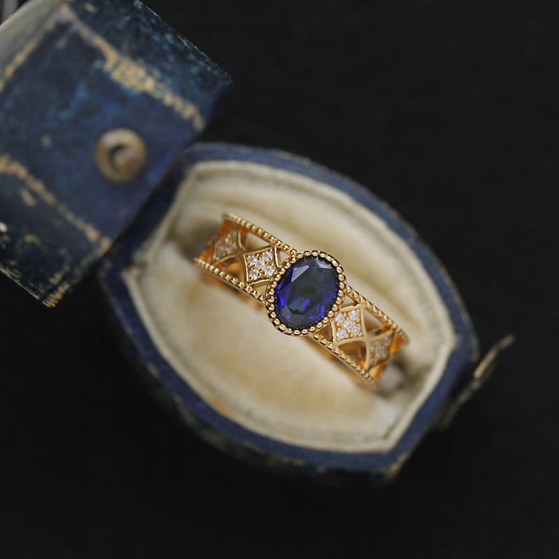 Celestial Voyage Ring - Gold-Plated Sterling Silver Sapphire Ring with Cubic Zirconia Accents