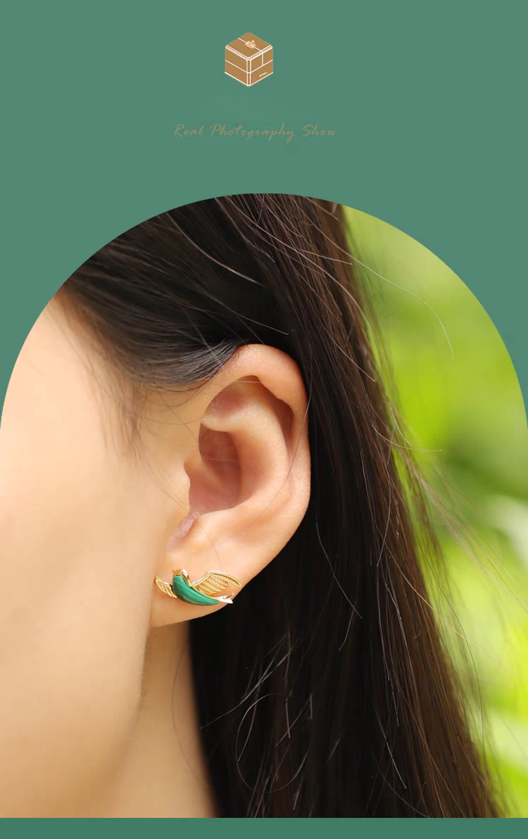 Emerald Bird: Malachite & Sterling Silver Stud Earrings - Elegant, Retro-Style Luxury Jewelry Gift