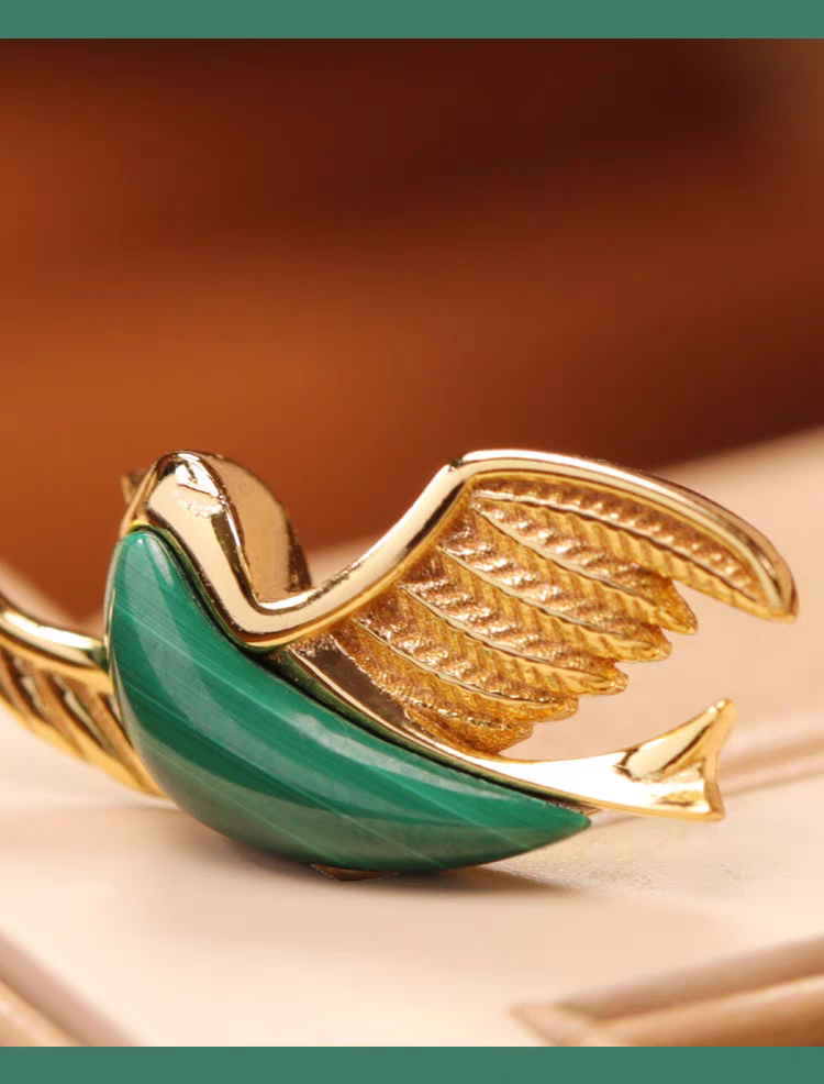 Emerald Bird: Malachite & Sterling Silver Stud Earrings - Elegant, Retro-Style Luxury Jewelry Gift