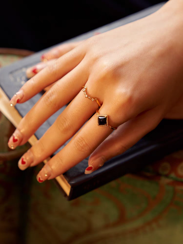 Dusk & Starry Sky: Vintage Gold-Plated Sterling Silver Blue Goldstone Stacking Ring